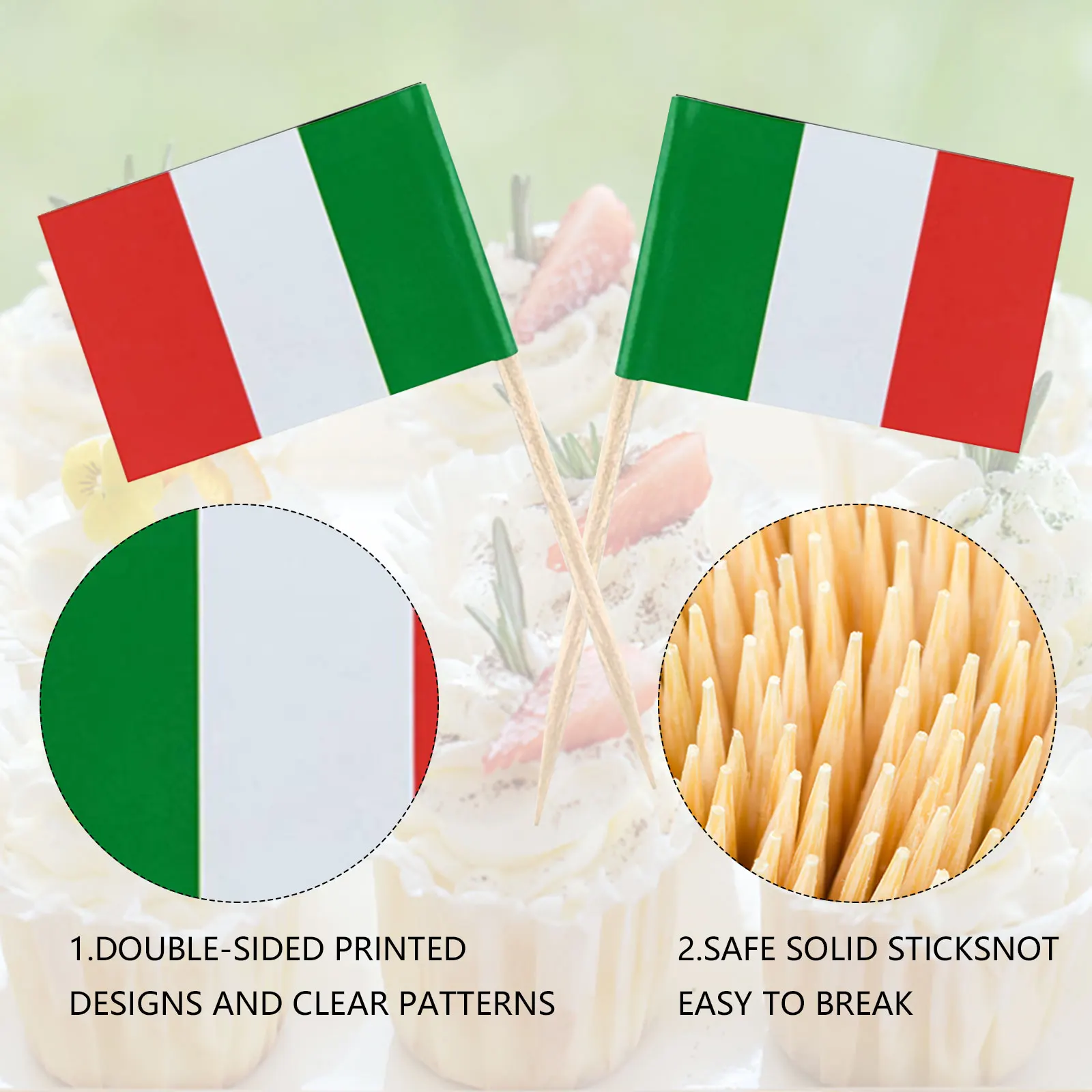 100Pcs Italy National Flags Creative Italian Cupcake Toppers Stick Banners for World Sports Party Supplies