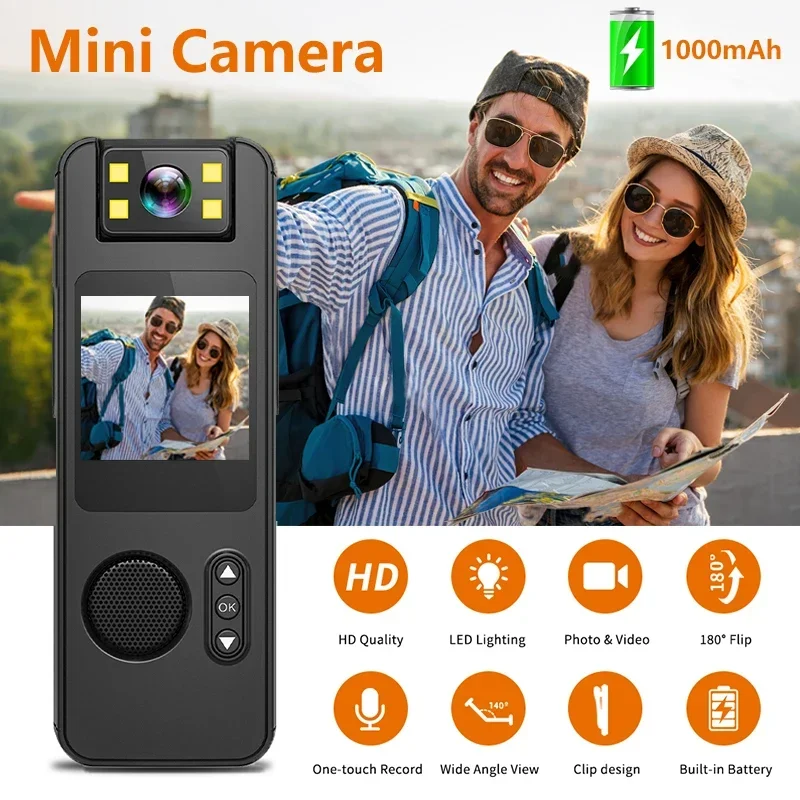 180° Rotatable Mini Camera with LED Lighting Handheld Back Clip 1080P Car Recorder Portable Digital Video Recorder For Travel