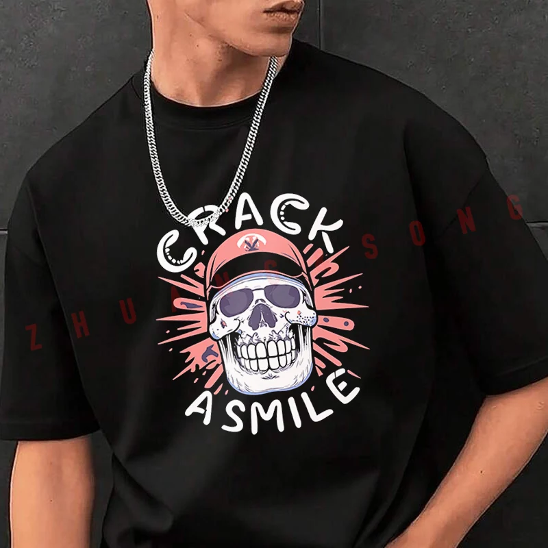 

Skulls Crack A Smile Men's Fashion T-shirt Casual Trendy Tshirts For Summer Comfortable Short Sleeve Tops