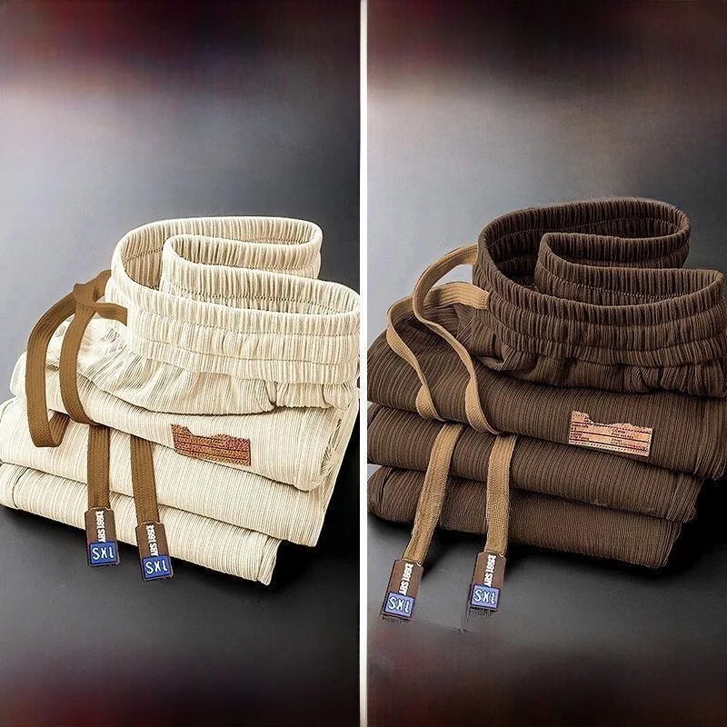 

Мужские повседневные брюки из ледяного шелка, летние ультратонкие модные брендовые свободные широкие длинные брюки Qui-Drng, высокая драпировка, западные брюки