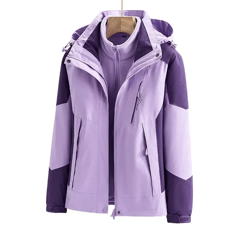 Women Windbreaker Warm Polar Fleece Hooded Sports Climbing Solid Outwear Autumn Winter Casual Lightweight Waterproof Jackets