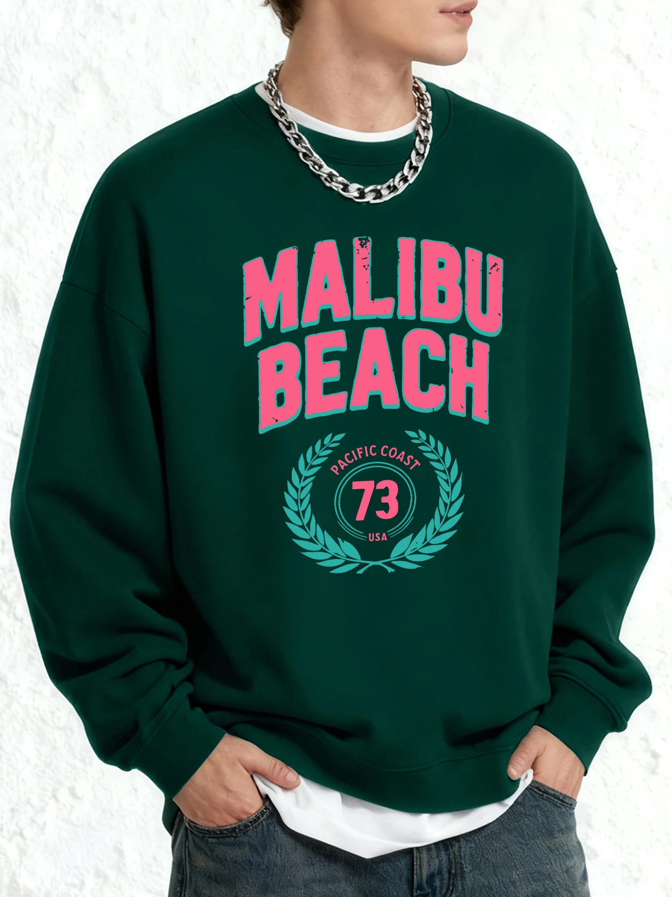 Malibu Beach Pacific Coast Prints Herren Sweatshirt O-Ausschnitt Retro Langarm Herbst Oversize Kleidung Unisex All-Match Streetwear