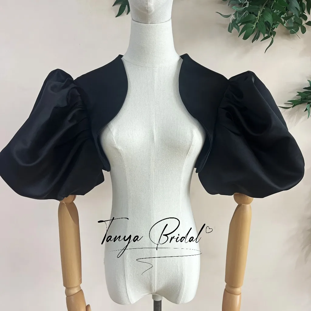 Customized Short Puffy Sleeves Lady Satin Jacket For Wedding Party Event Outfit Formal Lady Wrap Bolero