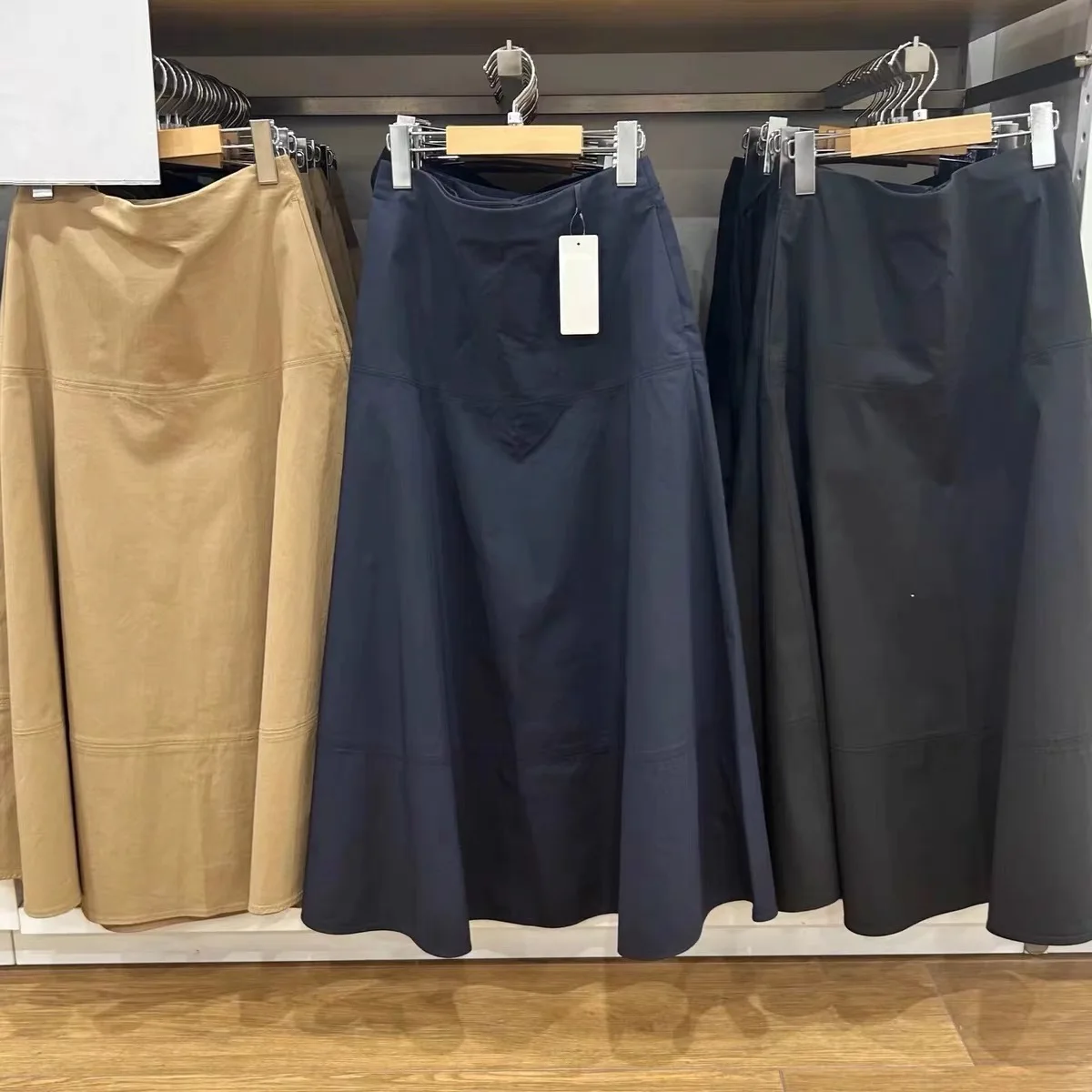 Basic Style Women's Cotton Blend Umbrella Skirt Slim Fit Midi Skirt Comfortable Versatile Spring Summer A-Line Skirt