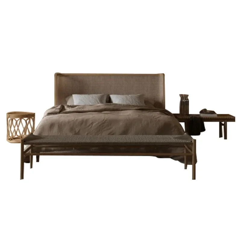 

Model house B & B full set of furniture, designer rattan double sofa, end stool ash wood