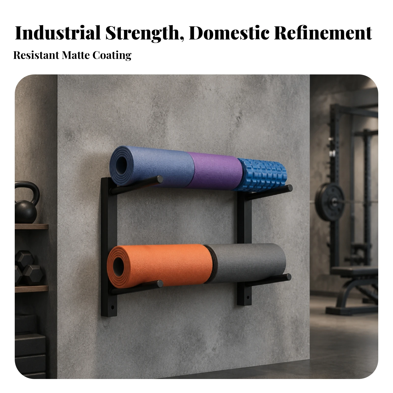 Gym Storage Rack Rust-Resistant Wall-Mounted Exercise Mat Holder Wall-Mounted Fitness Equipment Organizer Clutter-Clear