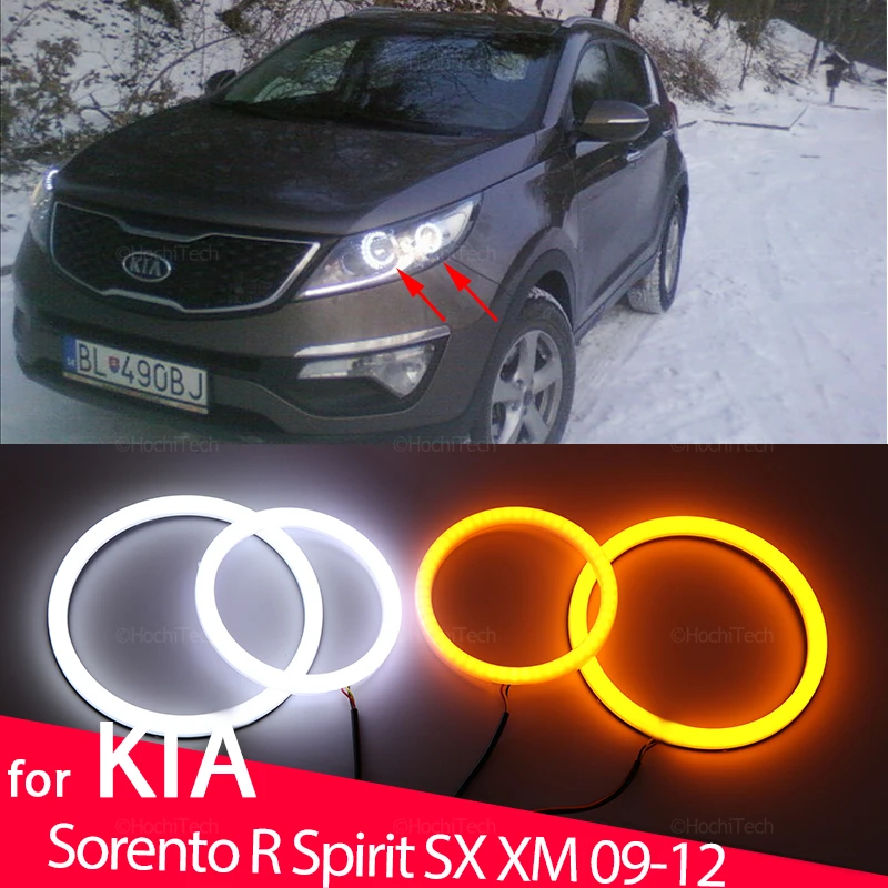 White & Yellow Cotton Smd LED Headlight Angel Eyes Bulb  Ring Lamp for Kia Sorento R Spirit SX XM 2009-20121 Car-styling