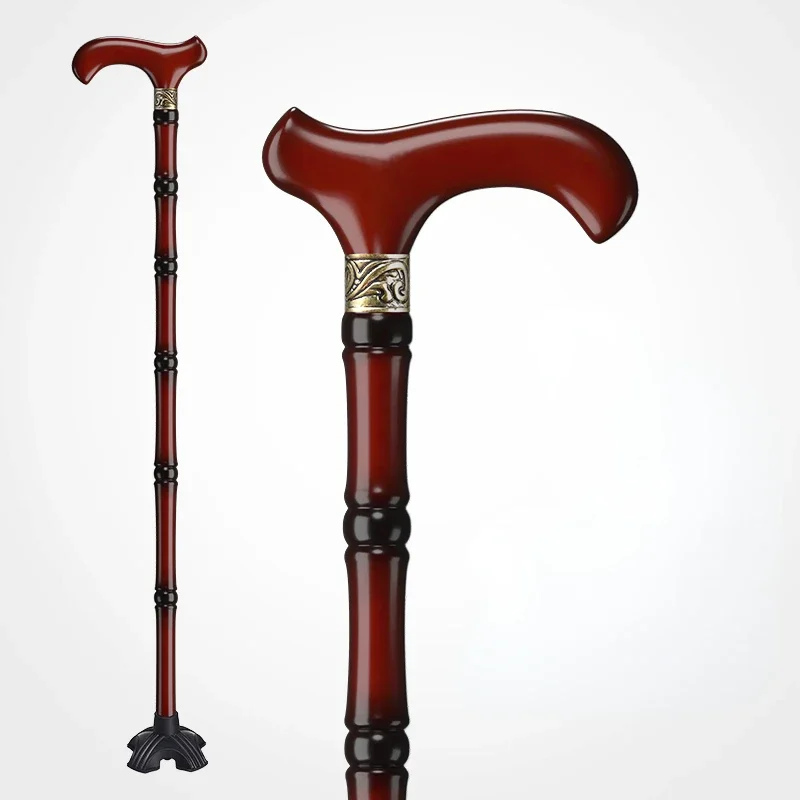 

T-Handle Elderly Cane, Solid Wood Walking Stick, Four-Legged Non-Slip Crutch, Lightweight Mobility Aid, Ergonomic Support Stick