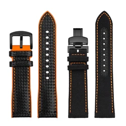 For Mido M005430/614 m021407 Citizen BM8475 Black Orange Watchband Nylon Leather FKM Watch Strap 20 21 22 23mm Bracelet Soft