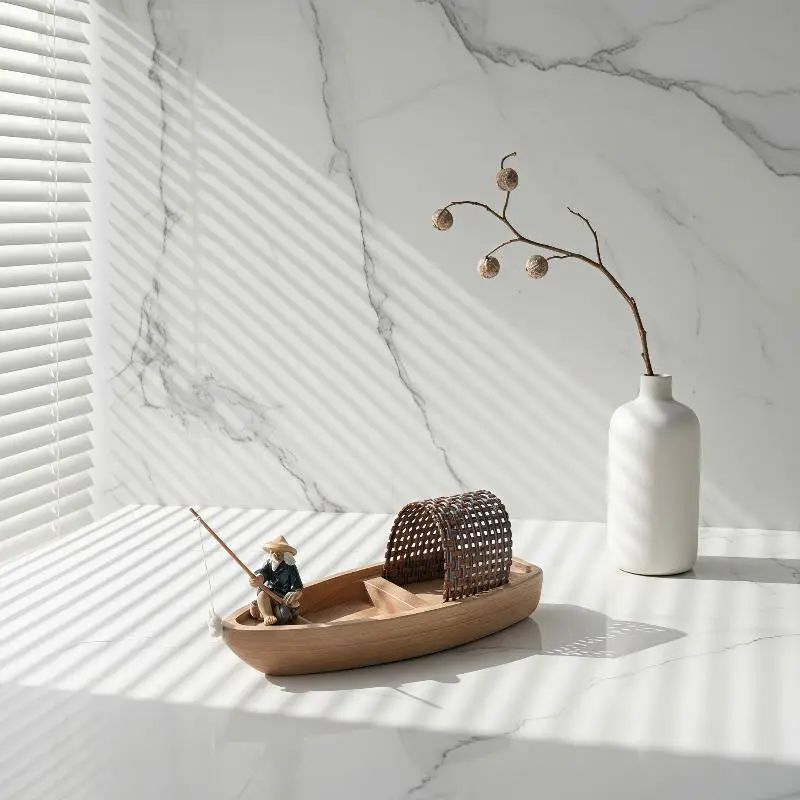 Fishing Boat Wooden Model Mini Canoe Vintage Ocean Landscape Decor Handmade Rustic Ornament for Restaurant Wall Shelf Display
