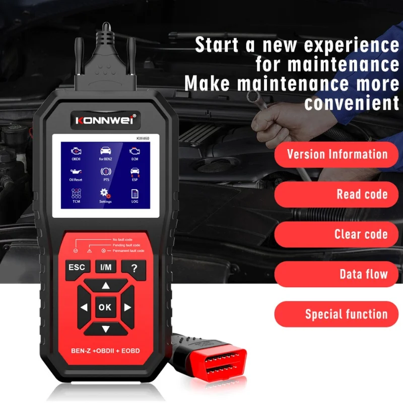 KONNWEI KW460 Auto OBD2 Scanner Support ABS SRS Airbag System Fault Diagnosis Maintenance Tool