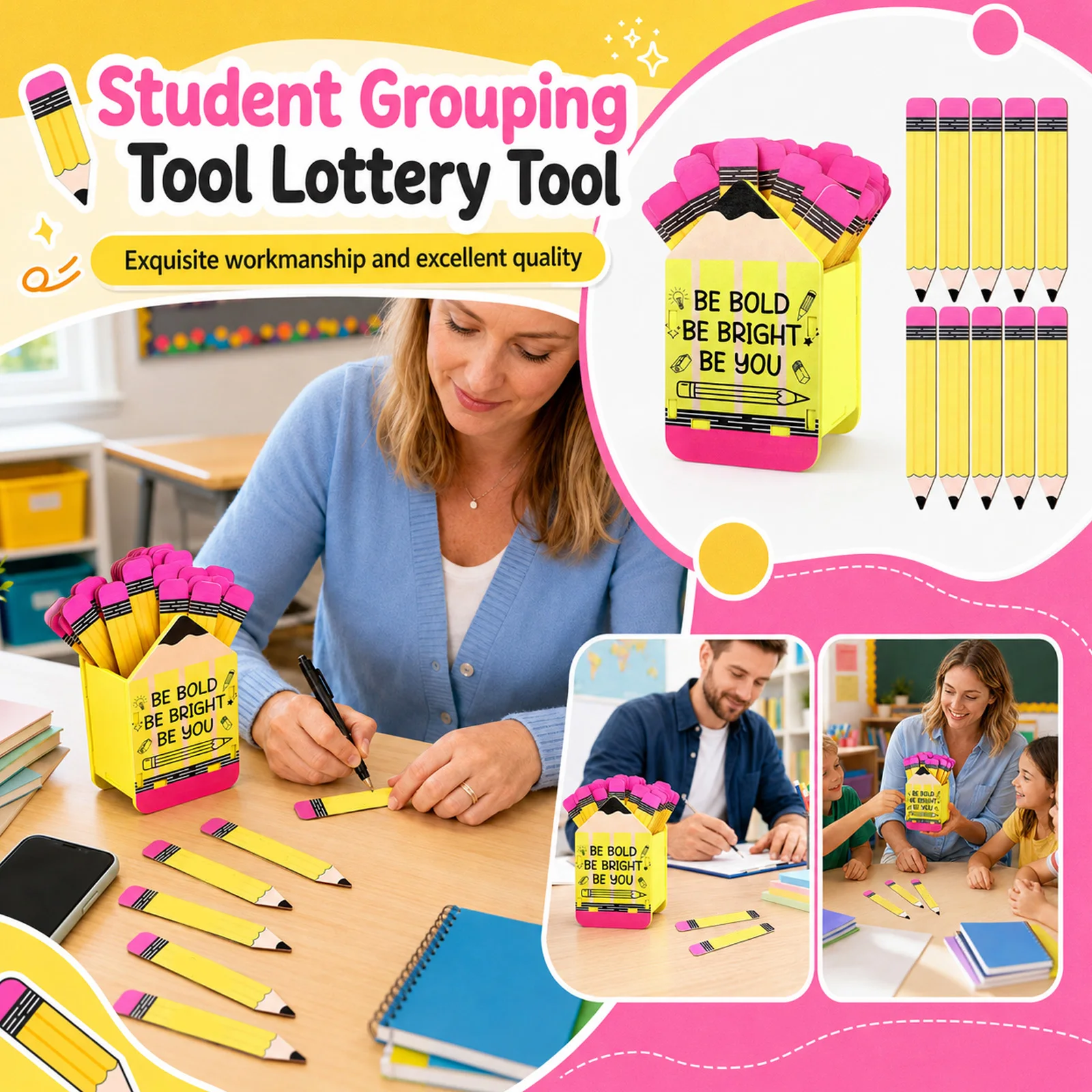 Teacher Classroom Management and Student Grouping Tool Students Group Selector Kit Wooden Chips and Storage Pencil Case