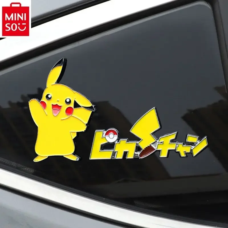 MINISO-Autocollants universels en métal pour voiture, revêtement anti-rayures, dessin animé mignon, corps créatif Pikachu, accessoires de haute qualité