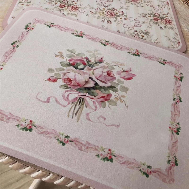 Diatom Mud Placemat French Retro Rose Print Anti-scalding Table Decorative Mat Coaster Kitchen Countertop Storage Tableware Mat