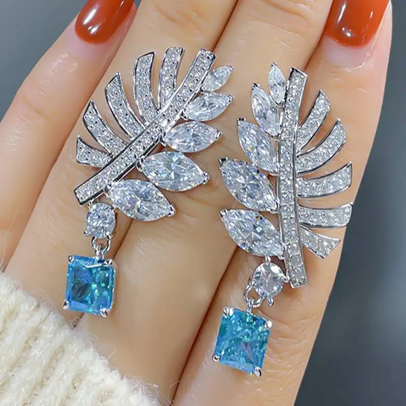 Huitan Fresh Style Lady Drop Earrings for Party Daily Anniversary Elegant Accessories Inlaid Blue CZ Shiny Sweet Jewelry Gift