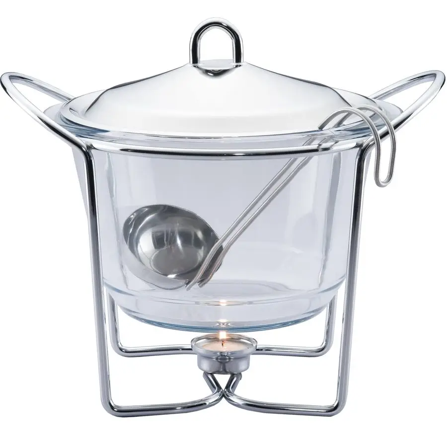 

Quart Soup Warmer Soup Tureen for Parties Buffet, Stainless Steel Soup Chafer with Glass Serving Dish and Ladle