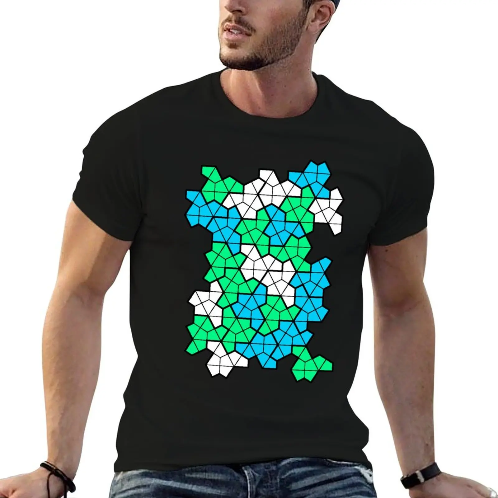 Einstein Aperiodic Monotile Tiling Vintage Math Design on Black Background T-Shirt Minimalist Plain Crew Neck T-Shirt