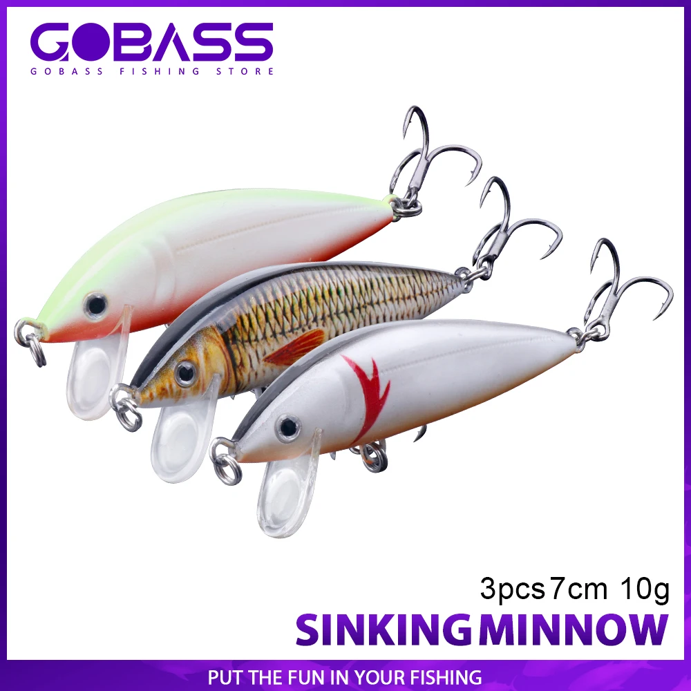 

GOBASS 3pcs 7cm 10g Sinking Minnow Wobblers of Freshwater Saltwater Jerkbait Fishing Lures Stream Lake Rockfishing Tackle Kit