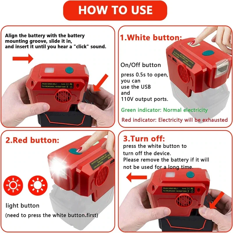 200W Portable Power Supply Inverter Compatible For Milwaukee M&18 18V Battery AC 110V or 220V Modified Sine Wave Power Inverter