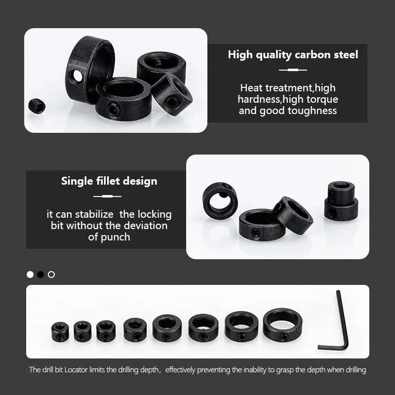 8pcs 3-16mm Woodworking Drill Locator Drill Bit Depth Stop Collars Ring  Positioner Drill Locator Wood Drill Bit