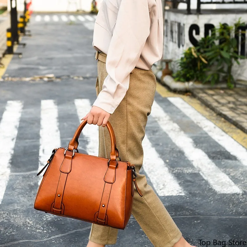 Elegant Vintage Everyday Handbag for Women Soft Genuine Leather Top Handle Luxury Shoulder Bag Large Capacity