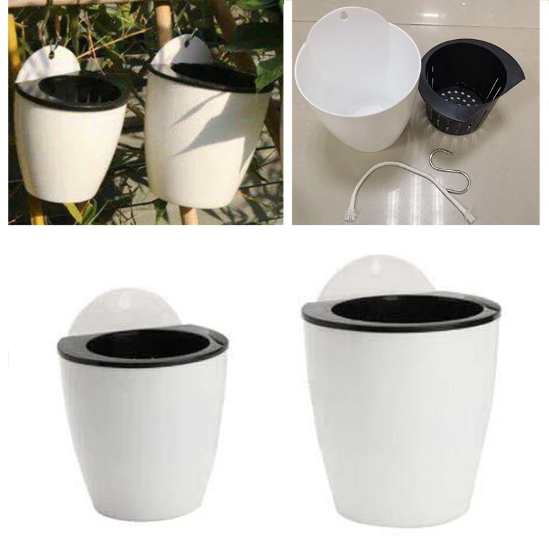 Self Watering Solid Color Flower Pot Wall Hanging Resin Automatic Plastic Planter Durable For Garden Balcony With Hook F1