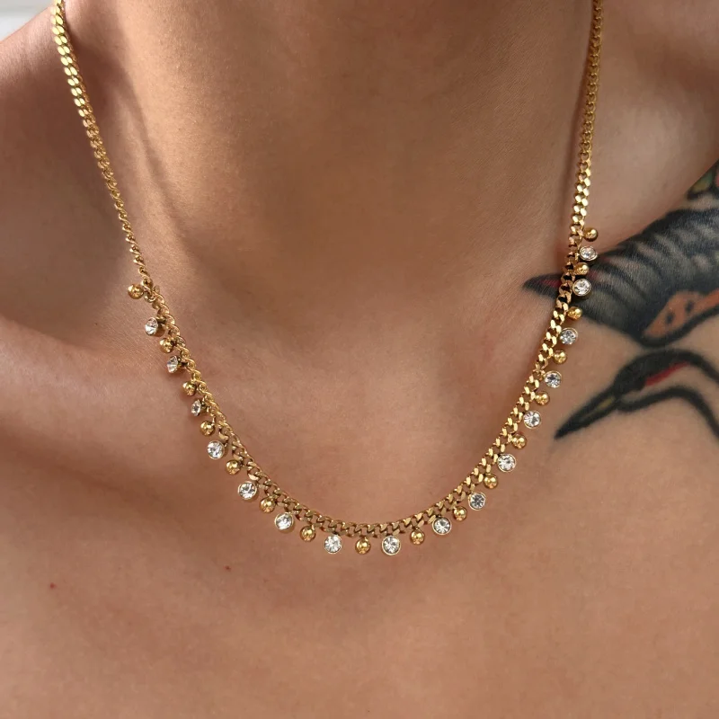 

Cuban Link Chain Vintage Tassel Zircon Pendant 18K Gold Plated Titanium Steel Men Women Hip Hop Jewelry Gift