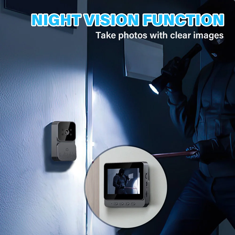 Smart Wireless Video Doorbell 4.3 Inch IPS Screen Infrared Night Vision Two-way Intercom Doorbell Camera for Home Security