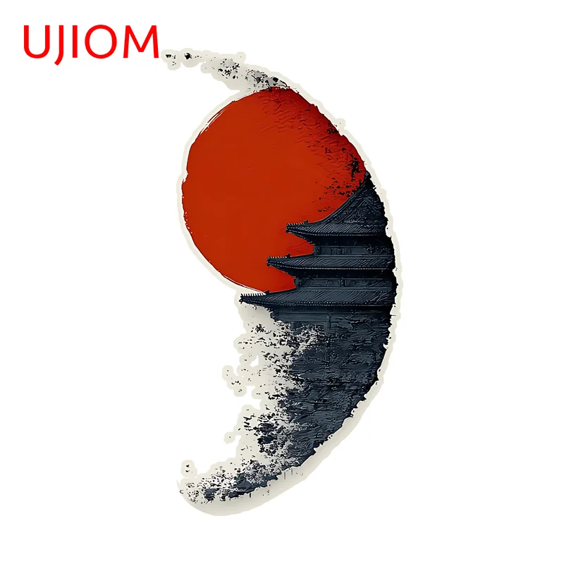 UJIOM Construction With Red Sun Graphics Wall Sticker Enchanting Unique Scratch Proof Decal Suitable For Computer Case Decor