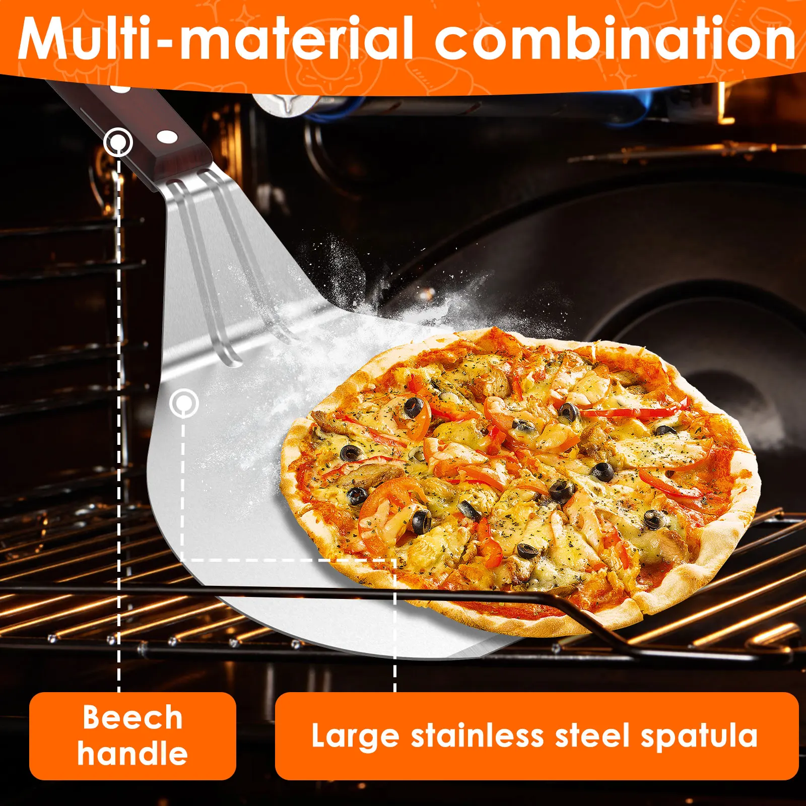 Stainless Steel Pizza Peel Non-stick Metal Pizza Paddle Flip Pizza Spatula Cake Lifter Transfer Tray Oven Turning Pizza Shovel