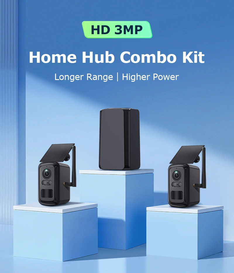 INQMEGA 3MP Solar Camera Security home hub System 2 Cams Kit Outdoor WiFi Wireless Battery Camera Color Night Vision ﻿