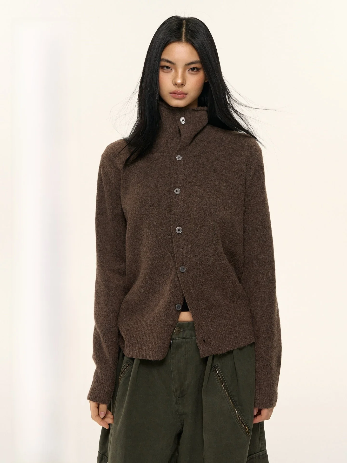 

Nova B Men's Loose Knitted Wool Blend Sweater American Sle Autumn Winter Relaxing High-End Feeling Open Cardigan Knitwear