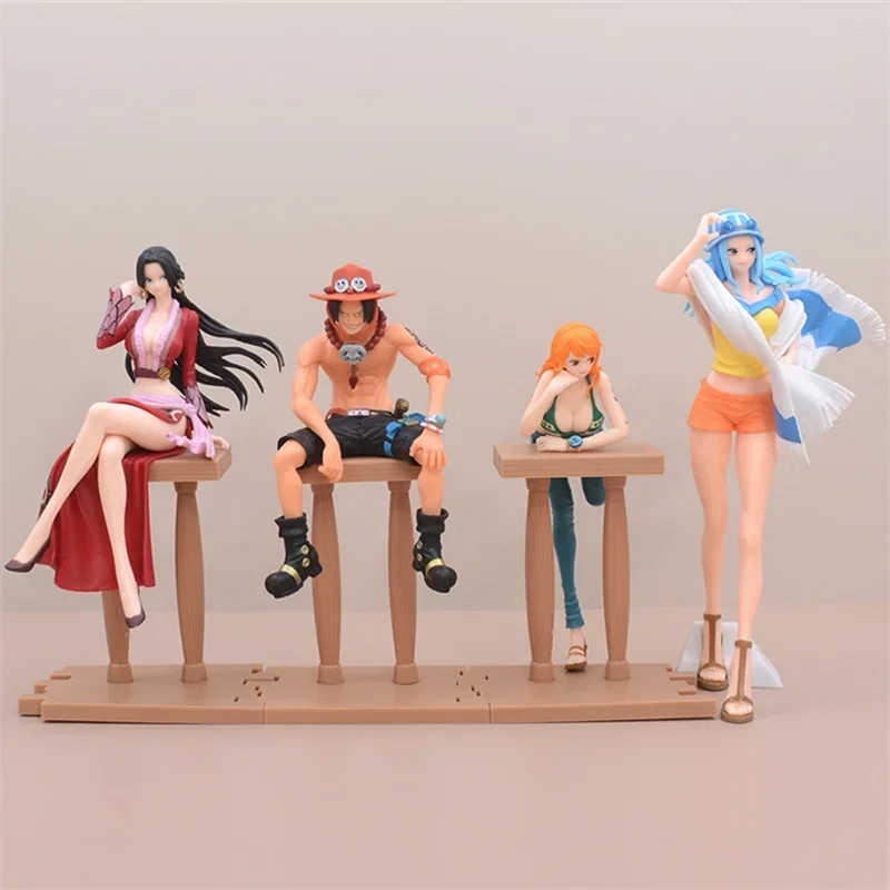 One Piece Figuras Anime, Boa Hancock, Ás, Vivi, Nami, Sentado Action Figure, Modelo PVC, Enfeites de Boneca, Presente Toy, Em Stock