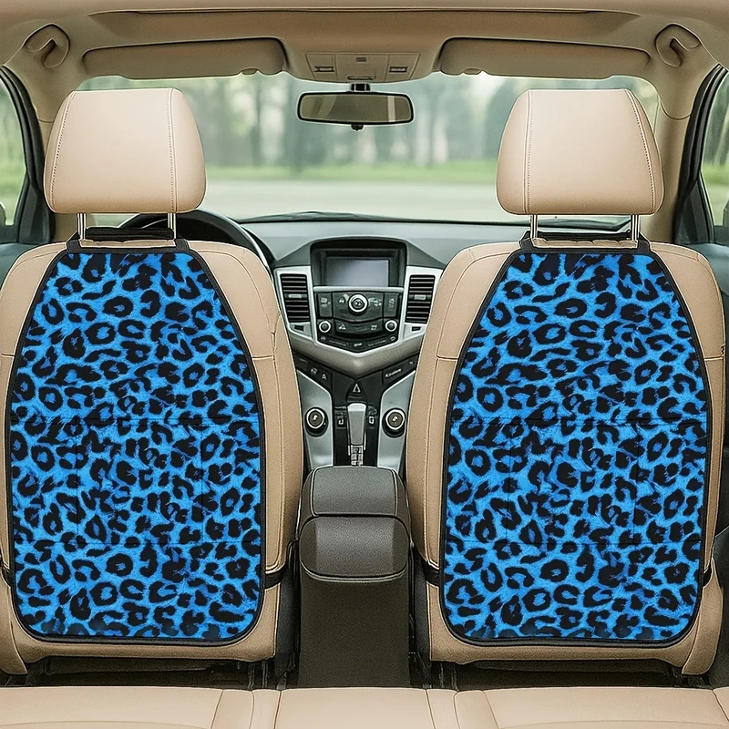 Car Seat Back Covers With Storage Pockets, Blue Leopard Print Car Interior Accessories