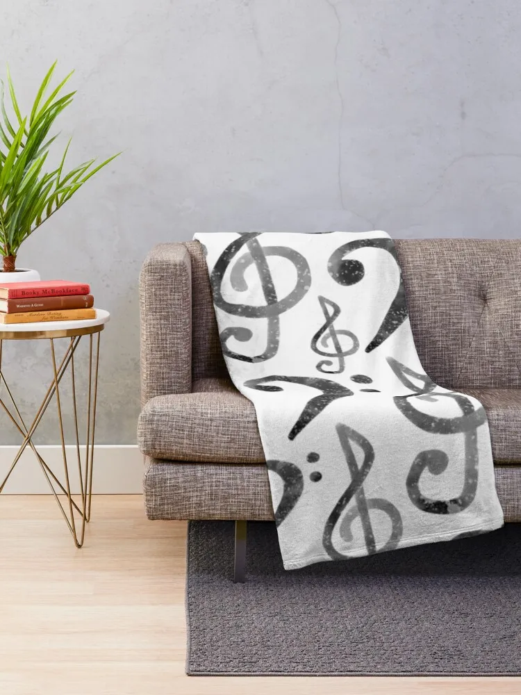 Watercolor Bass and Treble Clefs Throw Blanket Loose Sofa Throw Blankets