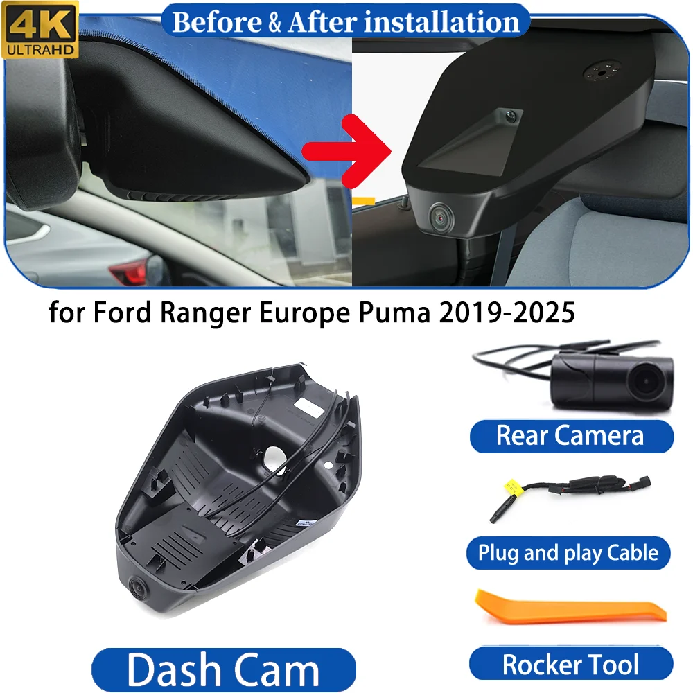 Dash Cam for Ford Ranger Europe Puma 2019-2025 7th Gen 4K DVR Wifi Camera Video Recorder Driving Recorder Dashboard Night Vision