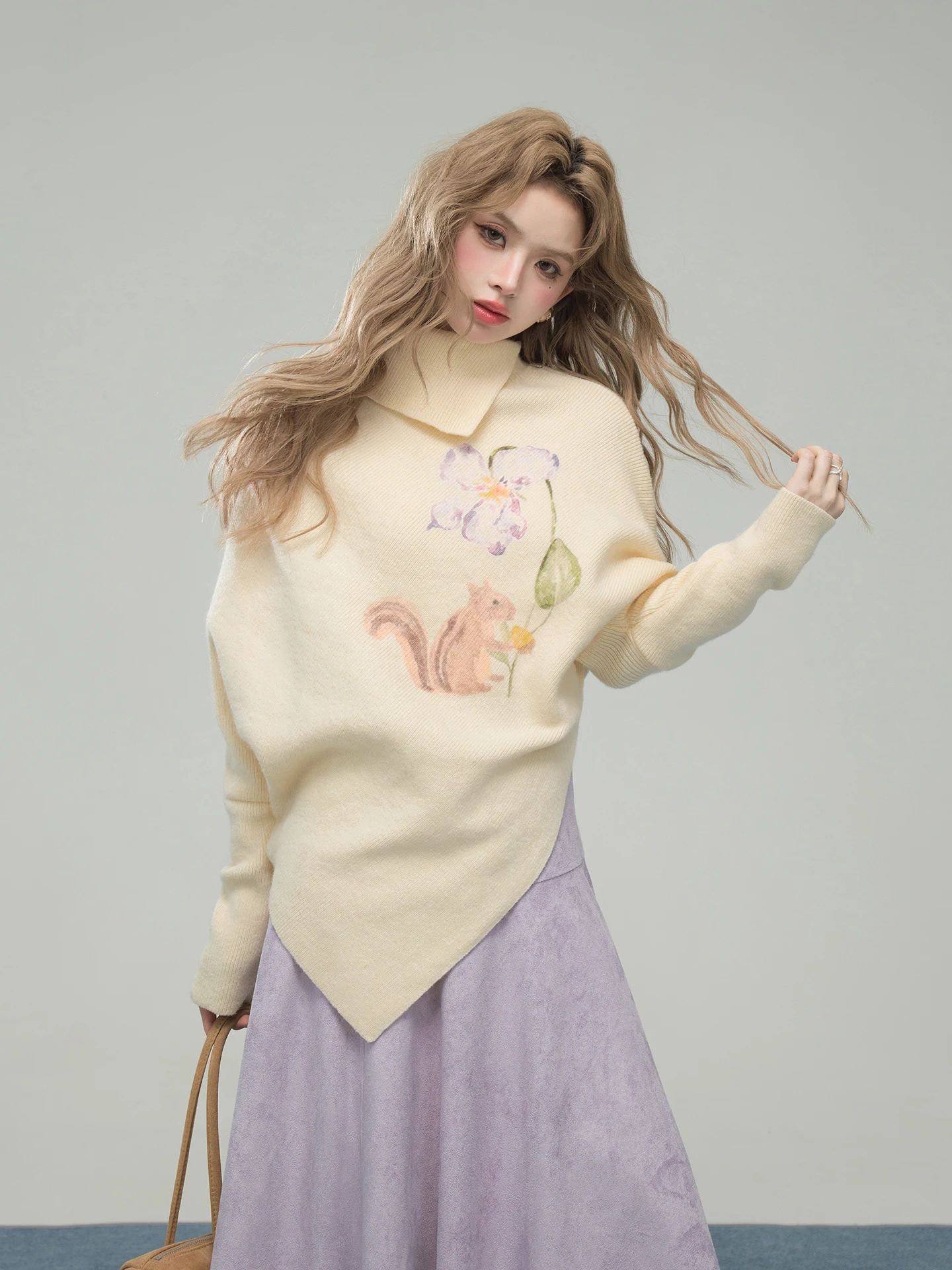 

Oneofuuu Fun Squirrel Batwing Sve Cowl Ne Sweater Soft Comfortable Loose Fit Autumn Winter Women's Faion Ciwalk Stre...