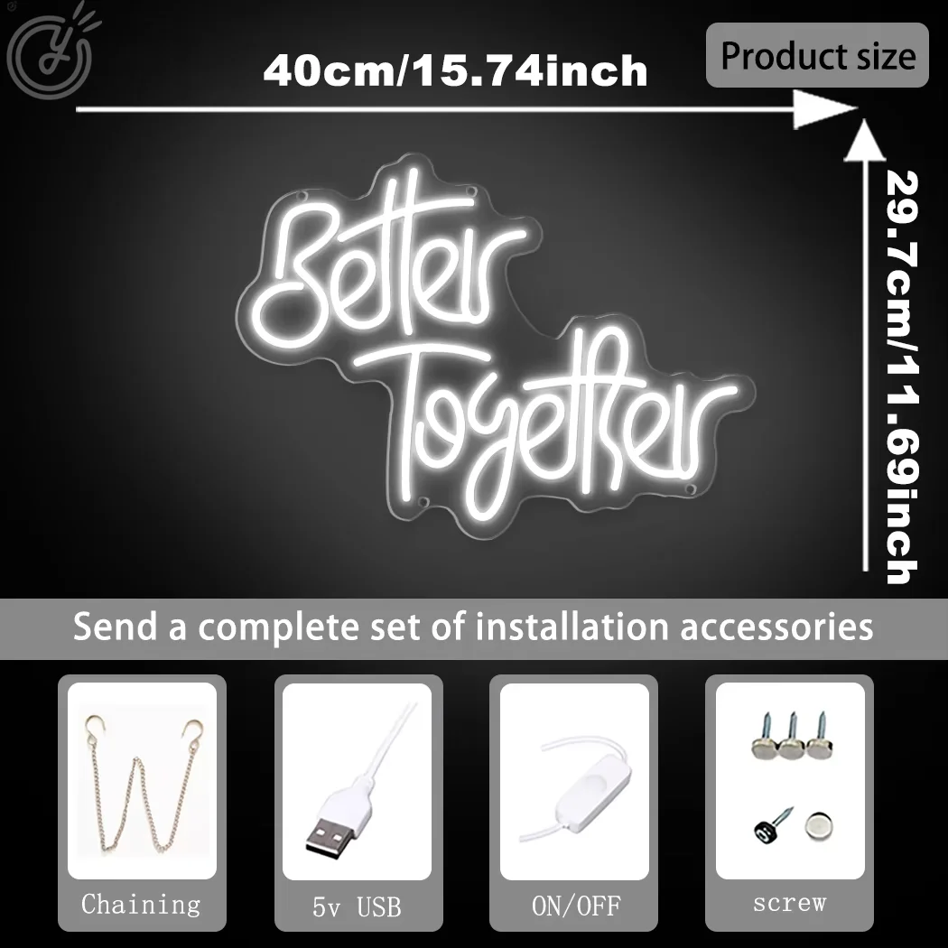 Better Together Neon Sign LED USB Wall Decoration for Engagement Party Wedding Decoration Home Bedroom Special Office Occasions