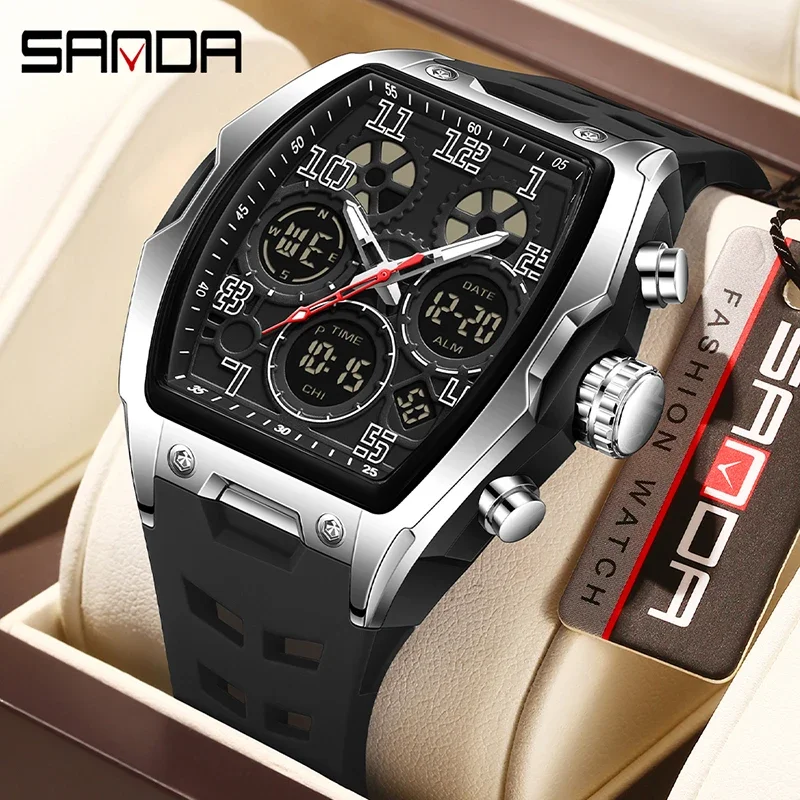 

SANDA 6266 Мужские спортивные электронные часы, многофункциональные водонепроницаемые светодиодные ночники с датой и обратным отсчетом, мужские электронные часы