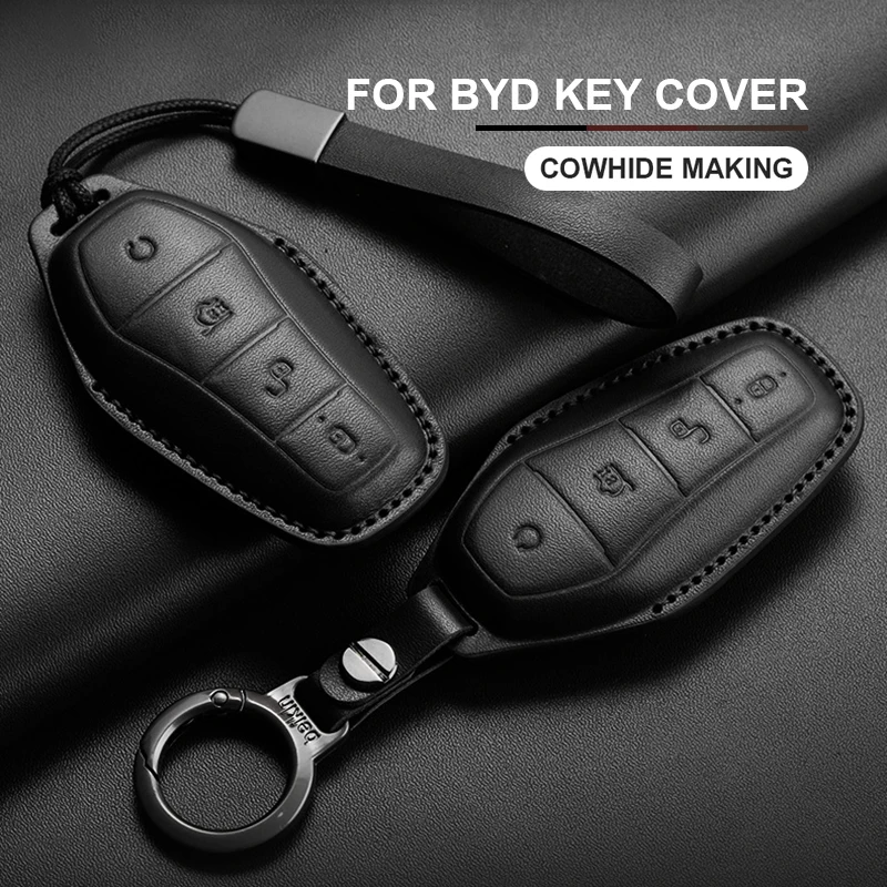 

Leather Car Remote Key Case Cover Shell For BYD Tang EV Han EV Yuan ATTO 3 Song PLUS Pro MAX DMI Qin Seal Keychain Accessories