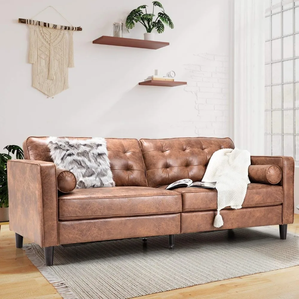 

Mid Century Modern Sofa Faux Leather Couches, Large Vintage Pure Sofa Couch