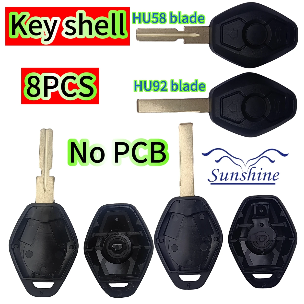 

8PCS Sunshine Remote Shell Case For BMW 1 3 5 6 7 Series Z3 Z4 X3 X5 M5 325i E38 E39 E46 HU92/HU58 Blade