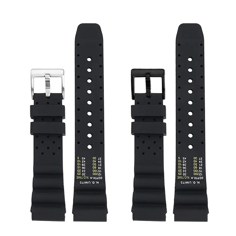 สายรัดข้อมือซิลิโคนแบบนิ่มสำหรับผู้ชาย Seiko 5/ผีน้ำ/กระป๋องดำน้ำ/ชุดหอยเป๋าฮื้อกันน้ำ Tali Jam Tangan silikon สีดำ22มม.