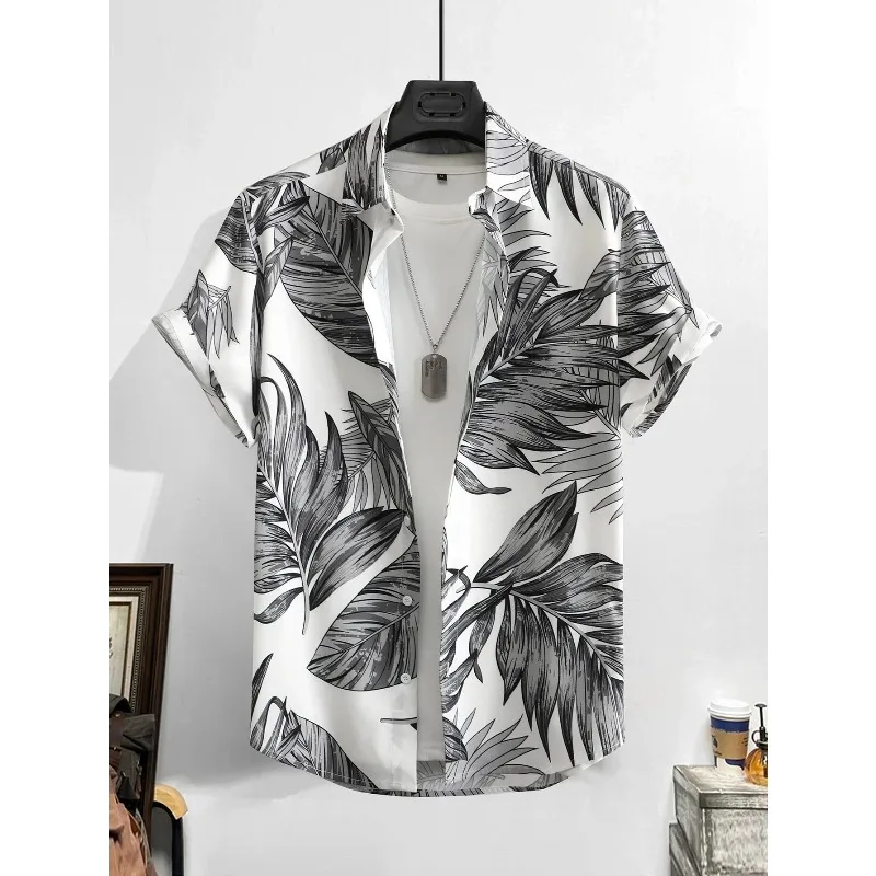 

3D Printed Shirt Outdoor Vacation Beach Summer Casual Lapel Short Sleeve Hawaiian Shirt Leaves Tropical Men's Vacation Hawaii