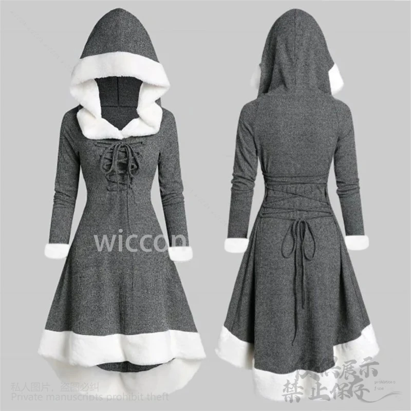 2024 Anime Kerst Jurken Winter Furcollar Lolita Sexy Wear Warme Capuchon Jurk Party Halloween Cosplay Vrouwen Meisjes Aangepast