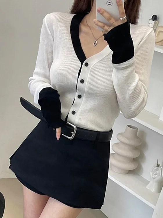 Ele fino ajuste de malha aberta cardigan feminino outono inverno novo sle v ne camada base personali camisola francês sle