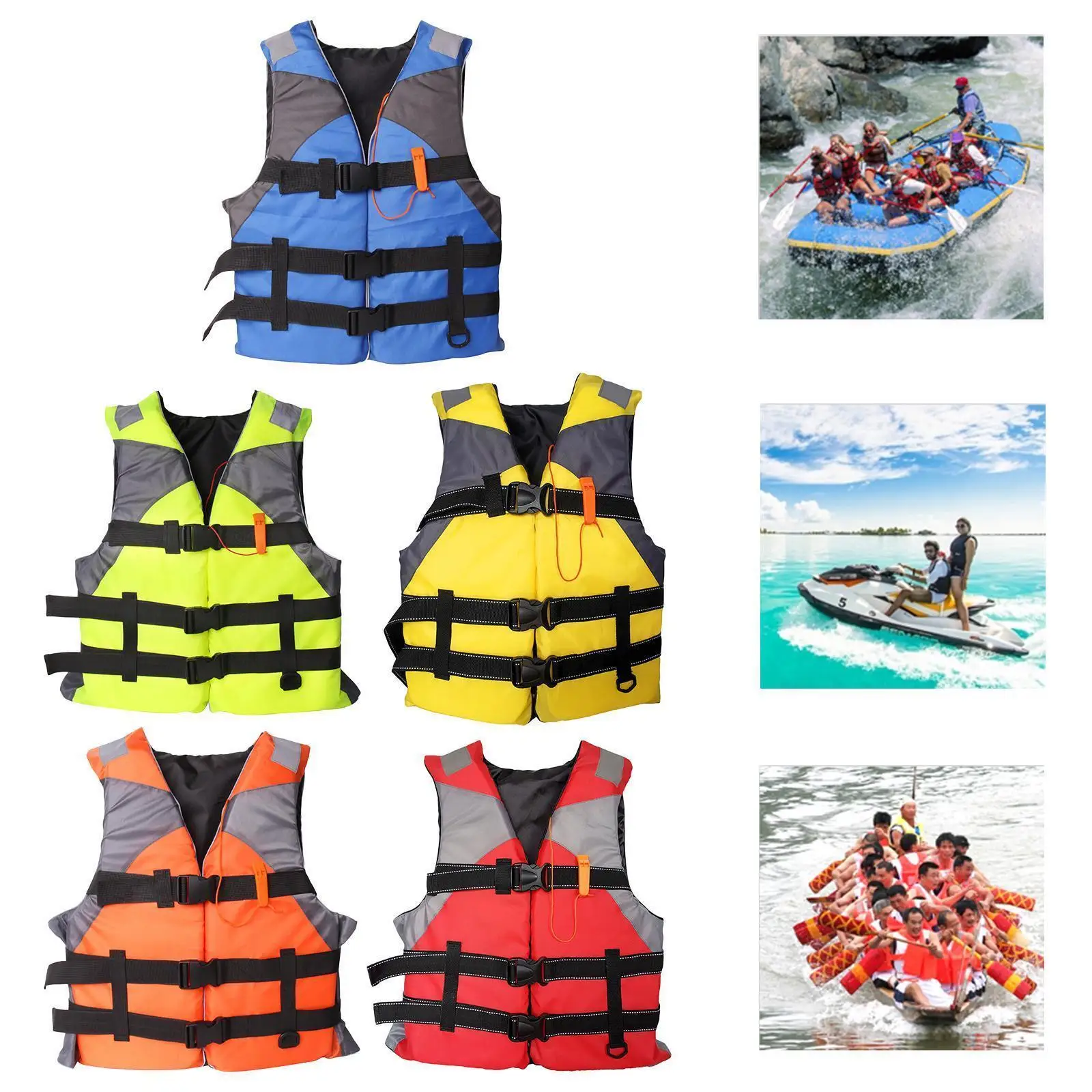 Outdoor Adult Swimming Life Jacket Adjustable Buoyancy Survival Suit Polyester Children Life Vest With Whistle