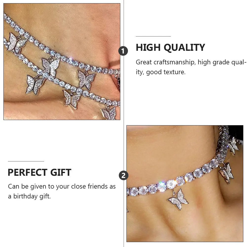 1Pcs Eco-Friendly Alloy Diamond-Studded Butterfly Pendant Necklace Stylish Delicate Neck Jewelry for Party Festive Occasion Gift