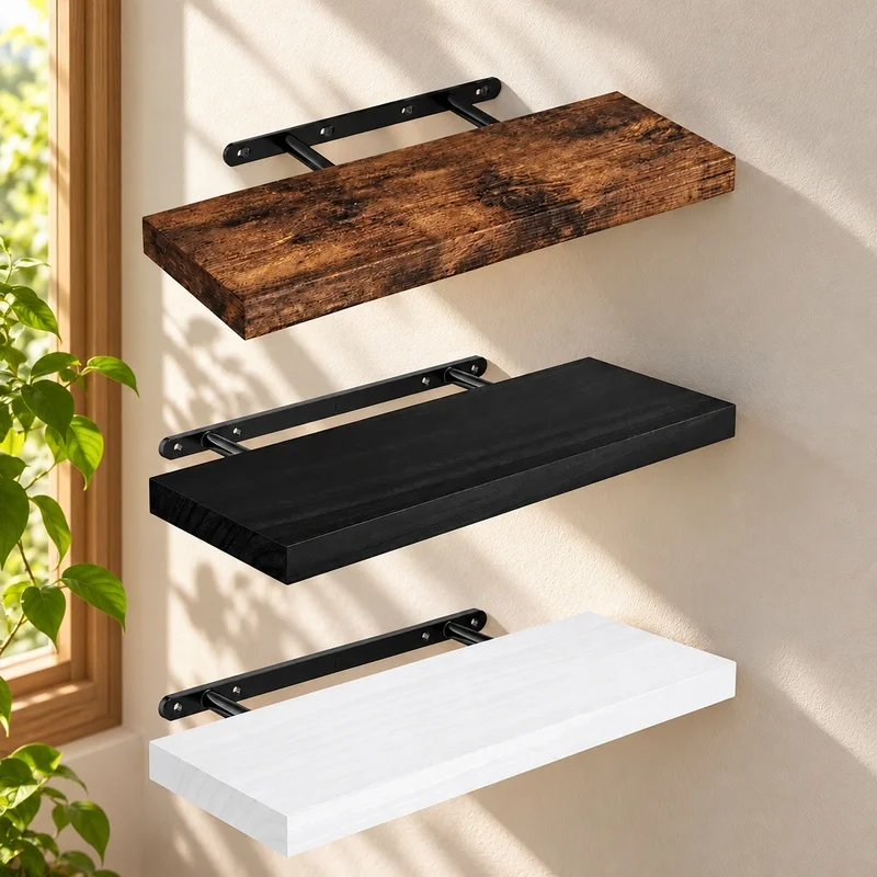 Durable Floating Wall Shelf with Concealed Supports, Ideal for Kitchen, Bathroom, Nursery, and Living Area Storage