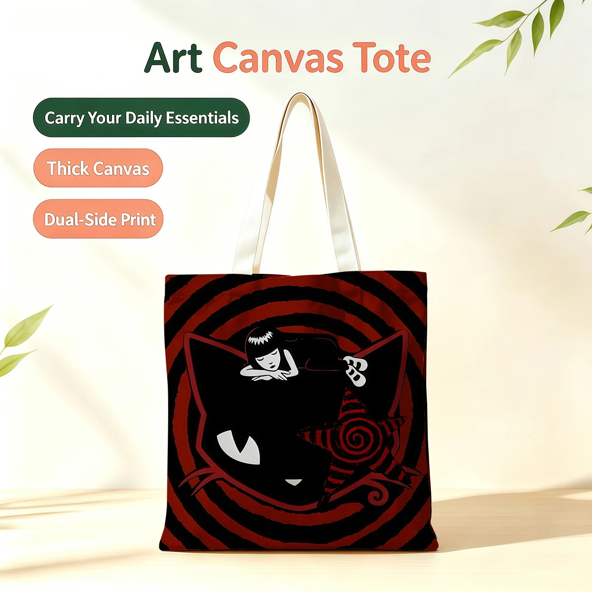 

Gothic Cat Whimsy Dual-Side Printed Tote Bag Eco Handbag for School Office Daily Errands Daily Must-Have Bag
